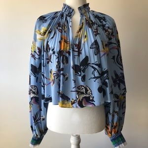 TIBI Gothic Floral Edwardian Pleated Cropped Top